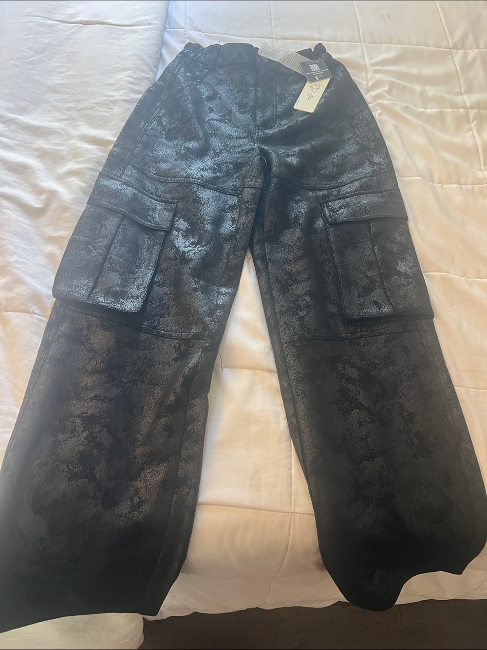 RD Style Black Shimmery Cargo Trousers